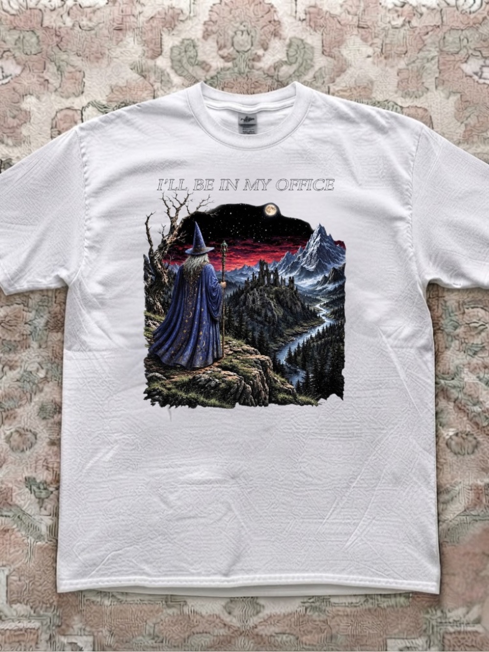 I'll Be In My Office Fantasy Wizard Castle Mountain Starry Night Vintage T-Shirt